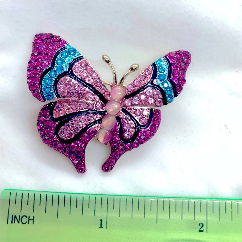 Pink Butterfly Rhinestone Brooch - Picture 3 of 3